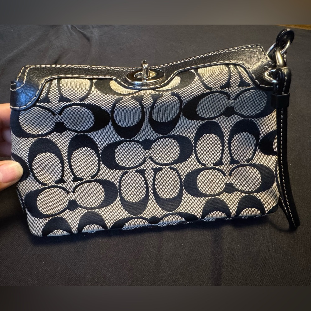 Coach Black and Grey Patterned Wristlet